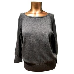 Talbots 3/4 Raglan Sleeve Sweater with Wide‎ Neck, Gray, Sz S